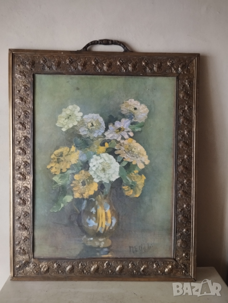 Стара картина-цветя, снимка 1