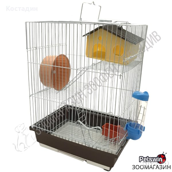 Клетка за Хамстер - 29.5см/22.5см/40см - с Аксесоари - Кафява Разцветка, снимка 1