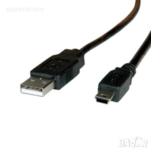 Кабел USB 2.0 Type A към Mini 5pin Roline 11.02.8719 Черен 1.8м, USB Type A to Mini 5pin M/M, снимка 1