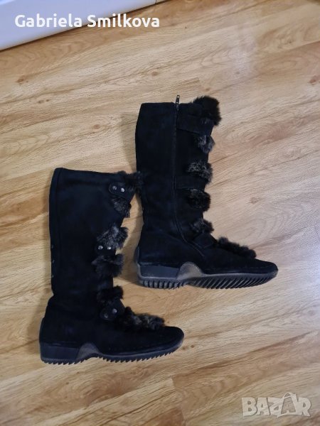 Дамски зимни ботуши, естествен велур и косъм, снимка 1