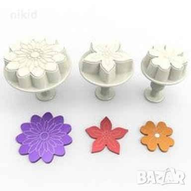 3 вида цвете цветя детелинка детелина хризантема пластмасови форми форма с бутало за сладки фондан , снимка 1