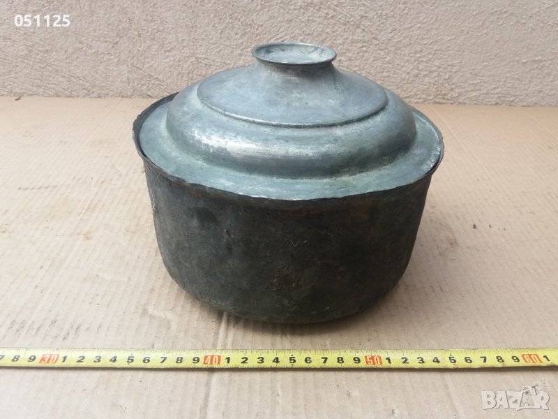 кована възрожденска бакърена тенджера с капак , снимка 1