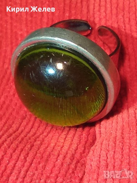 СТАР РЕГУЛИРУЕМ ДЕБЕЛО ПОСРЕБРЕН МЕДЕН АР НУВО ПРЪСТЕ с ПОЛИРАН КАМЪК КРИСТАЛ 60961, снимка 1