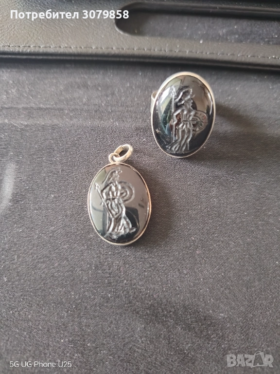  Сребърни с оникс с гема, снимка 1