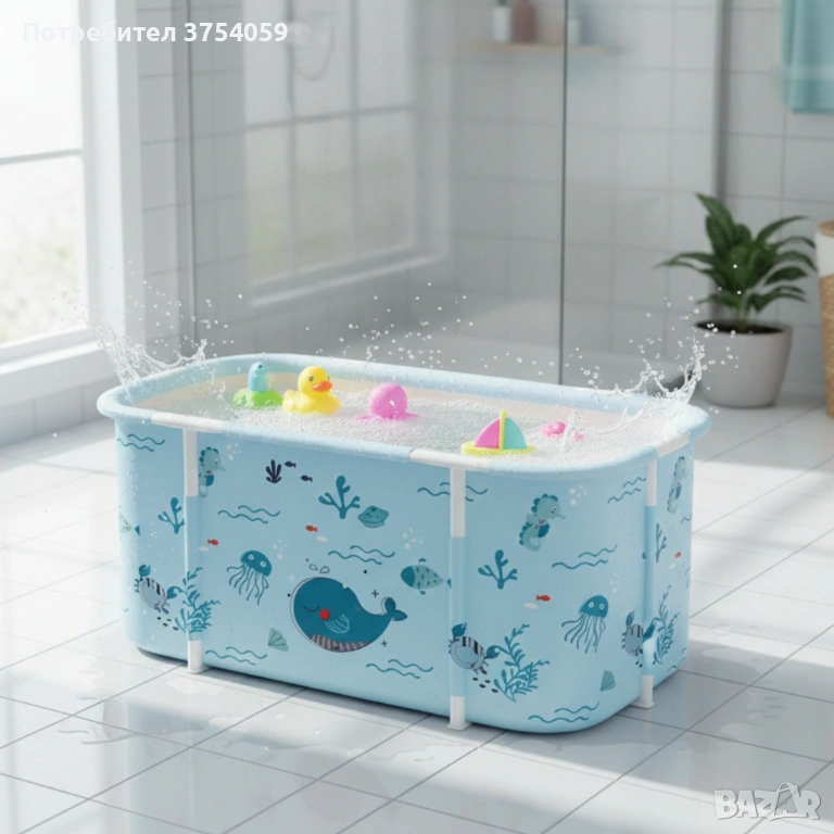 Сгъваема преносима вана XXL с възглавница и топлоизолация – Комфорт и удобство в малката баня, снимка 1