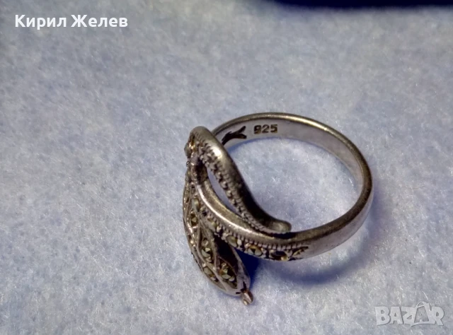 ЗМИЕВИДЕН МАРКОВ МАРКАЗИТЕН СРЕБЪРЕН ПРЪСТЕН СРЕБРО 925 с БЛЕСТЯЩИ ФАСЕТИРАНИ МАРКАЗИТИ 47472, снимка 2 - Пръстени - 50489040