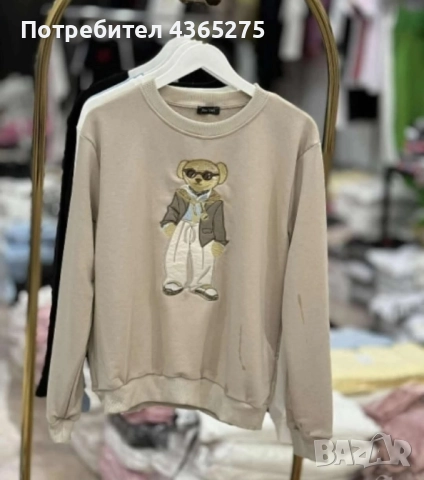 Нов модел дамски памучни блузи с мече в 3 цвята, снимка 2 - Блузи с дълъг ръкав и пуловери - 52327829