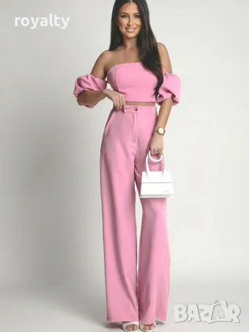 Дамски розов сет топ с панталон