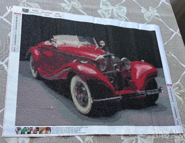 5D диамантен гоблен,ръчно налепен с кръгли камъчета!Ретро автомобил.Р.р:50Х40см.Цена:30€ или 58,67лв, снимка 2 - Гоблени - 53105986