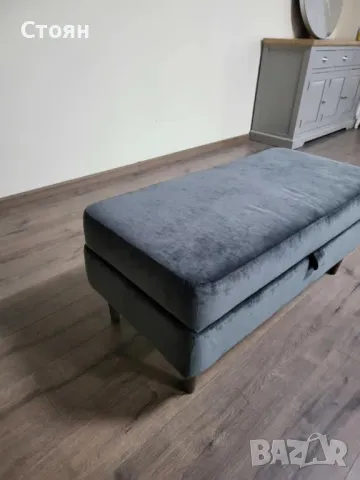 Голяма сива табуретка от плат с функция ракла, снимка 5 - Дивани и мека мебел - 49329166