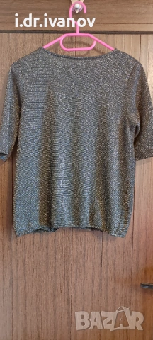 черна блуза с блестящ ефект, снимка 3 - Тениски - 54011837