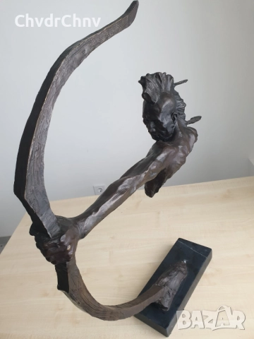 77см-10кг McKenzie статуя-композиция/канадска голяма бронзова скулптура/фигура на индианец с лък, снимка 3 - Статуетки - 52893100