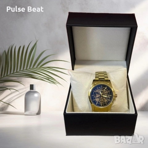 Луксозен автоматичен мъжки часовник LEIYI със златист корпус и син скелетон циферблат, снимка 4 - Мъжки - 52045397