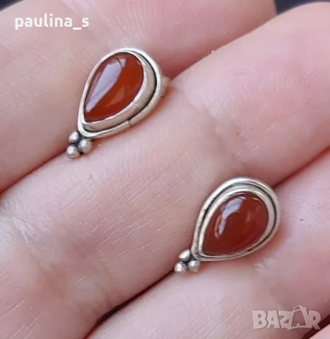 Два чифта обеци на щифт / Оригинални Сребърни обеци "Pandora" и Винтидж обеци с Карнеол , снимка 10 - Обеци - 46017410