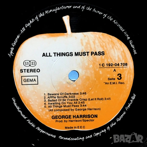 Грамофонни плочи George Harrison ‎– All Things Must Pass 3LP, снимка 5 - Грамофонни плочи - 53936998