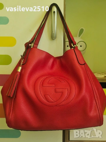 Gucci дамска червена чанта , снимка 3 - Чанти - 53892007