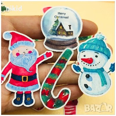33 бр Коледни малки самозалепващи лепенки стикери украса картонена торта ръчна изработка подарък, снимка 4 - Други - 30780310