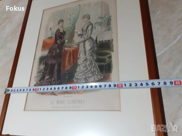 Стара цветна антикварна гравюра в рамка подписана - Франция, снимка 7 - Антикварни и старинни предмети - 53347081