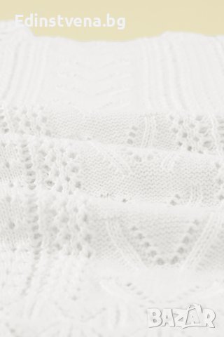 Дамска плетена блуза в бяло с ефектна бродерия, от памук и акрил, снимка 12 - Блузи с дълъг ръкав и пуловери - 42814561
