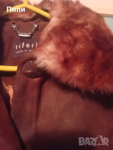 Уникално, дълго до глезена, от естествена мокра кожа с естествен косъм яка , снимка 2 - Палта, манта - 52770650