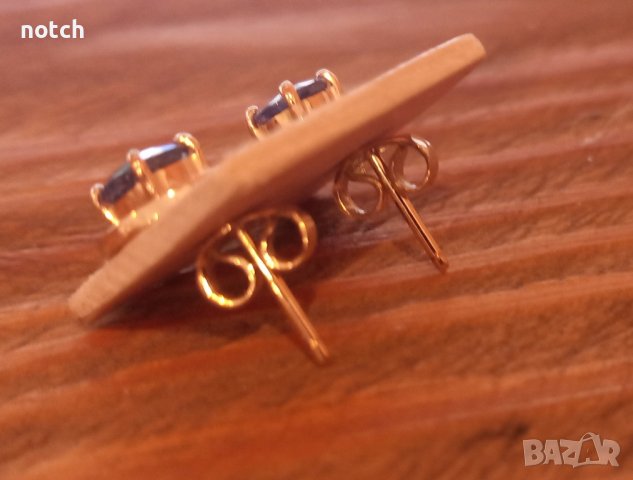 Златни обеци с естествени сапфири, снимка 6 - Обеци - 42414341