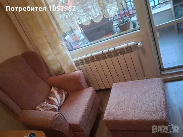 Комплект фотьойл и табуретка - цвят пепел от рози, снимка 3 - Дивани и мека мебел - 55732731