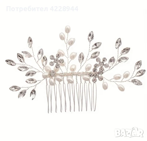 Булчински аксесоар гребен за коса – с перли и кристали, за бал, сватба, снимка 5 - Аксесоари за коса - 50778073