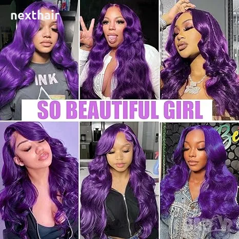 Лилава лейс фронт перука на вълни с дантела, снимка 5 - Аксесоари за коса - 48008574