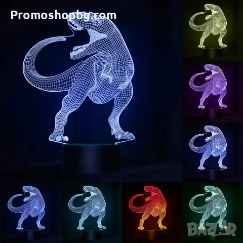 Холограмна 3D LED лампа Т-Rex динозавър, снимка 2 - Настолни лампи - 48052480