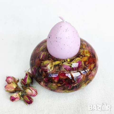 Свещник със сухи розови пъпки, снимка 7 - Вази - 50041110