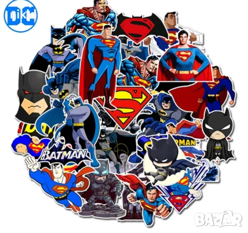 50 бр Супермен Батман самозалепващи лепенки стикери за украса декор картонена торта др, снимка 2 - Други - 49587422