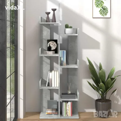 vidaXL Библиотека, бетонно сива, 48x25,5x140 см, инженерно дърво, снимка 2 - Шкафове - 56147875