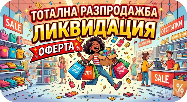 ТОТАЛНА РАЗПРОДАЖБА ЛИКВИДАЦИЯ ОФЕРТА ПРОМОЦИЯ ЦЕНИ НА БЕЗЦЕНИЦА МОДНИ СТОКИ НА ЕДРО И ДРЕБНО 