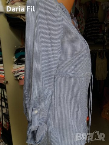 НАМАЛЕНИЕ! СТРАХОТНА памучна риза в ситно синьо-бяло райе с коланче под бюста, снимка 3 - Ризи - 29980872