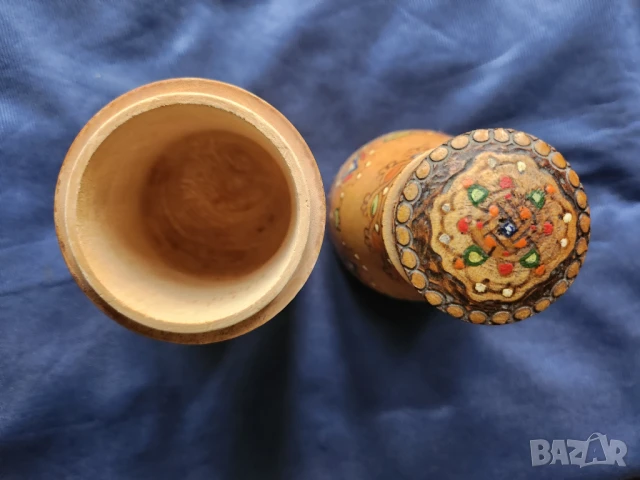 пирографирани: цилиндрична дървена изработка за малка бутилка сливова, бъклица и съд за подправки, снимка 3 - Други ценни предмети - 51244602