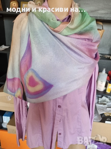 Копринен шал с десен пеперуди, снимка 6 - Шалове - 52430770