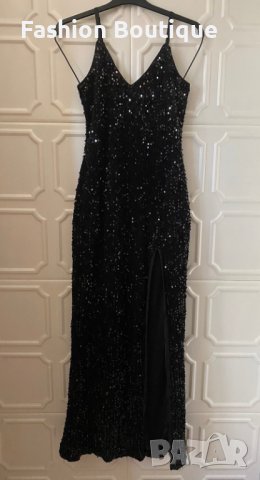 Елегантна черна рокля дълга с пайети, снимка 2 - Рокли - 39121941