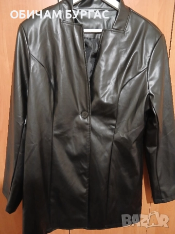 НОВО ЧЕРНО КОЖЕНО ЯКЕ С КРОЙКА НА САКО И СЕ ЗАКОПЧАВА С ЕДНО КОПЧЕ, снимка 2 - Якета - 52426686