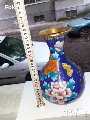 Голяма стара ваза Клоазоне - бронз, снимка 5 - Антикварни и старинни предмети - 50839346