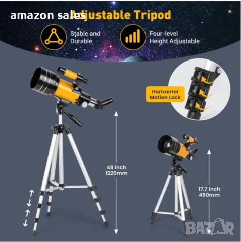 70 мм телескоп,апертура 400мм(20X-200X),астрономически,статив,адаптер телефон,дистанционно нов, снимка 7 - Обективи и филтри - 54237574