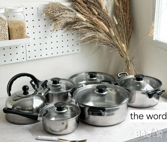 Комплект от 12 части за всяка кухня. 3бр тенджери, тиган, касерола и чайник и капаци
