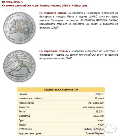 Монета ХХ зимни олимпийски игри – Торино, 2006 г.“. 
