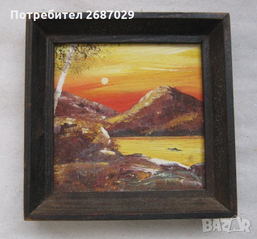 Пейзаж езеро планина бреза, картина с дървена рамка, снимка 1 - Картини - 31103999