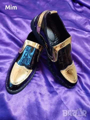 42 Мъжки черни лачени обувки със златисти елементи , снимка 3 - Официални обувки - 48463906
