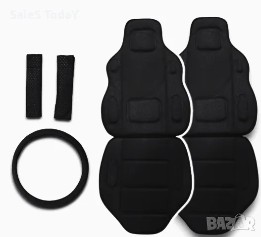 Тапицерия за кола черен, масажори за седалка, калъф за волан, протектори за колан 