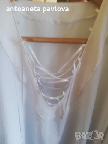 Бяла дълга  асиметрична туника -риза, снимка 5 - Туники - 38062451