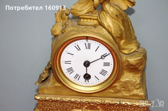 Позлатен бронз каминен часовник фигура жена религиозен кръст, снимка 4 - Антикварни и старинни предмети - 51451984