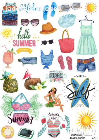Скрапбук стикери за декорация планер лято ваканция summer самозалепващ лист А5 - различни видове, снимка 4 - Други - 37331557