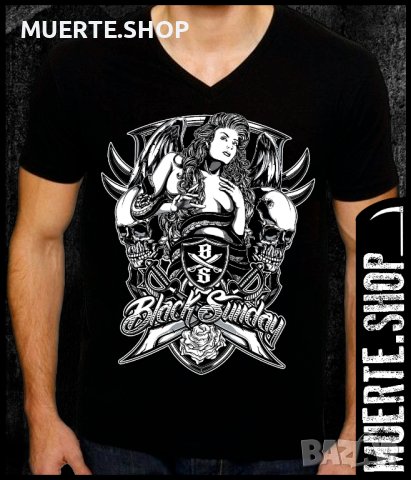 Черна тениска с щампа BLACK SUNDAY