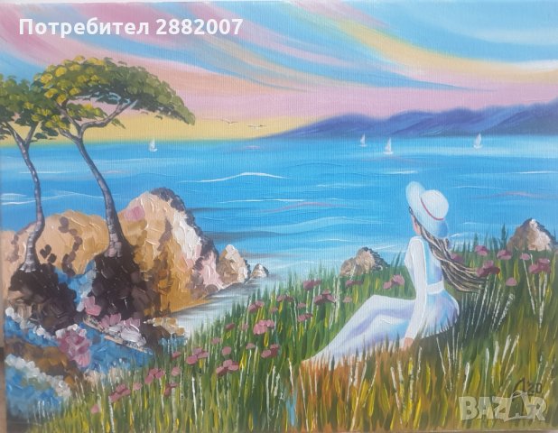 Картина "Синьо безвремие" /маслени бои върху платно с дървена подрамка , снимка 3 - Картини - 30845050